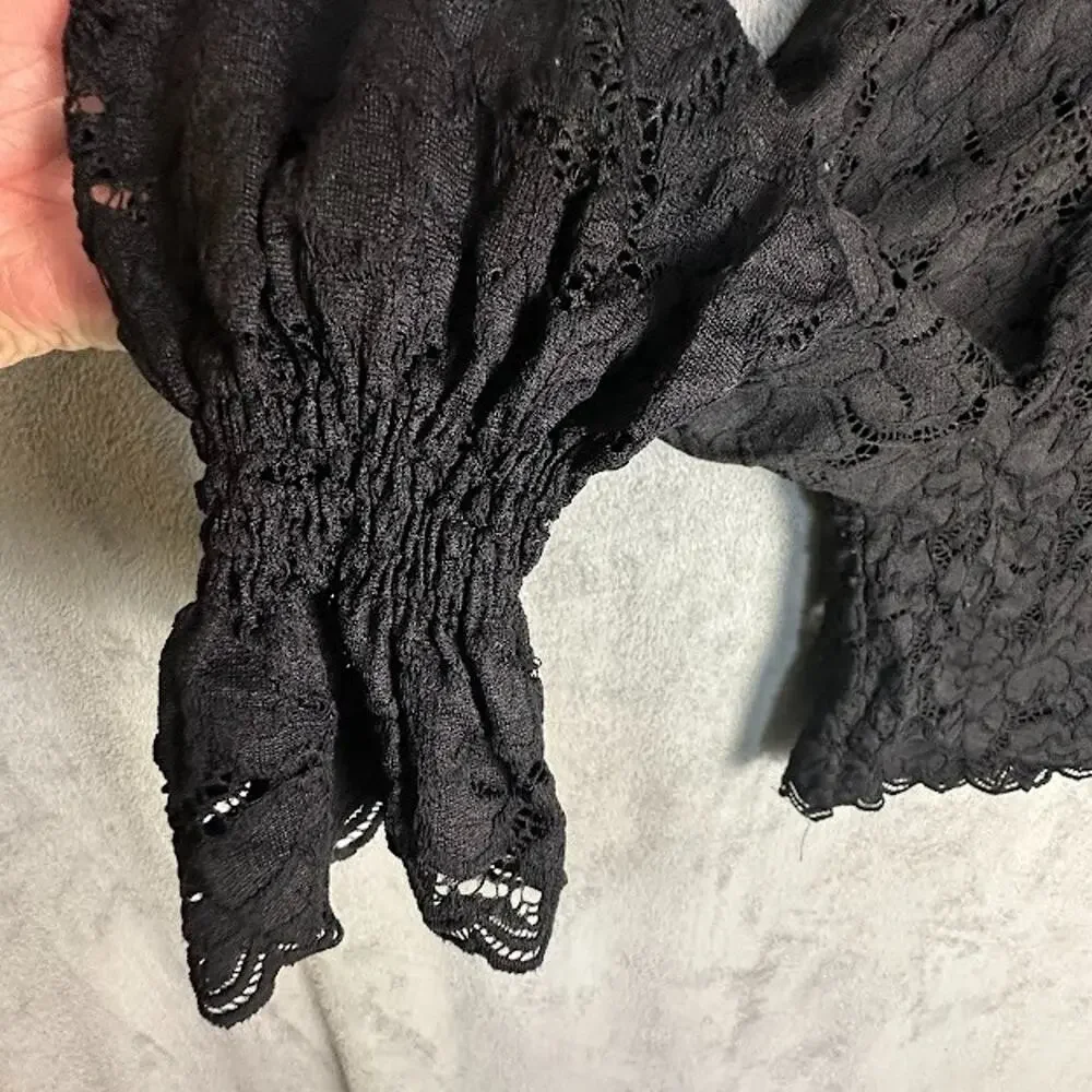 Free People Top Womens Extra Small Black Lace Whimsigoth Dark Fairy Romantic